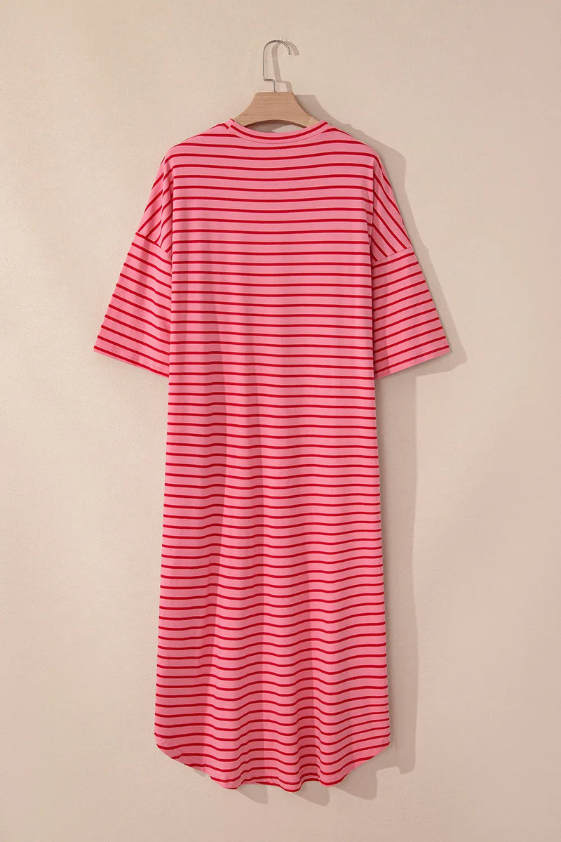 Morra Pocketed Striped Half Sleeve Tee Dress- Deal of the Day!