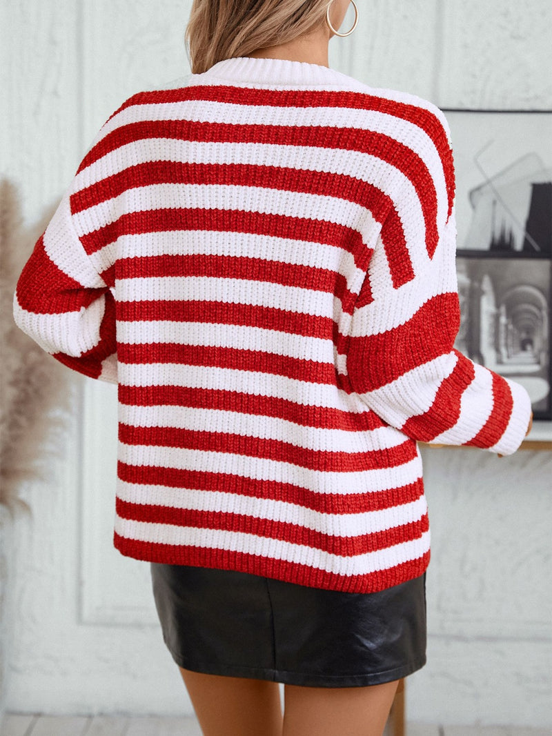 Marjorie Striped Round Neck Long Sleeve Sweater