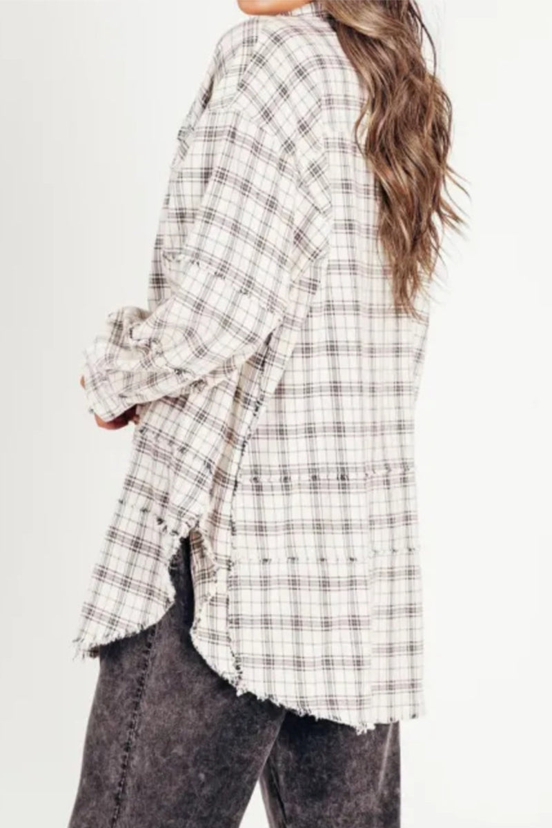 Cullan Exposed Seam Plaid Collared Neck Long Sleeve Shirt