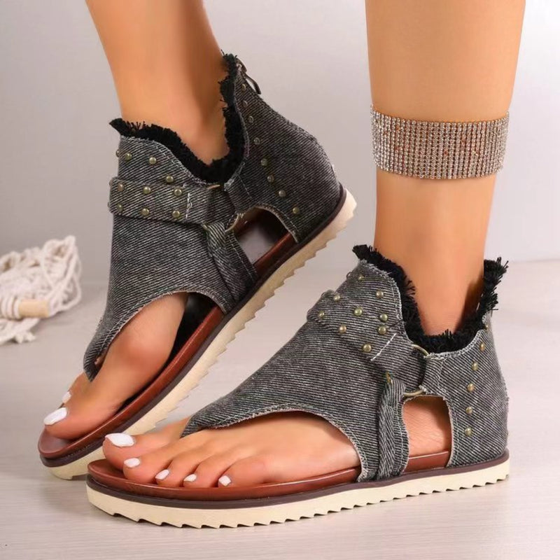 August Studded Raw Hem Flat Sandals