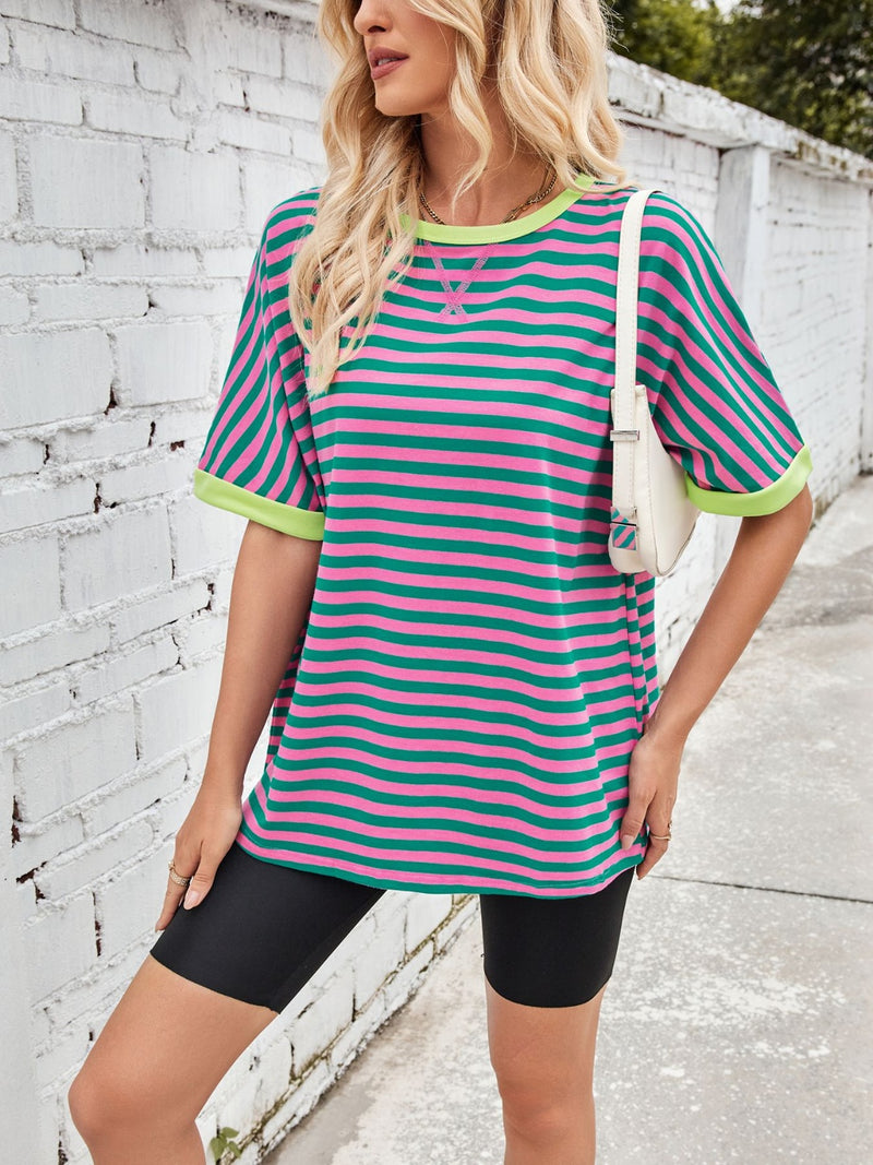 Tanya Lovelet Striped Round Neck Half Sleeve T-Shirt