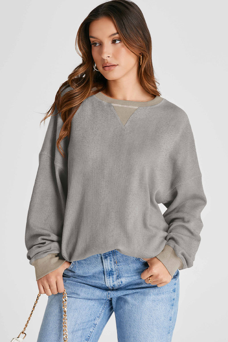 Vienna Waffle-Knit Long Sleeve Sweatshirt- Deal of the Day!