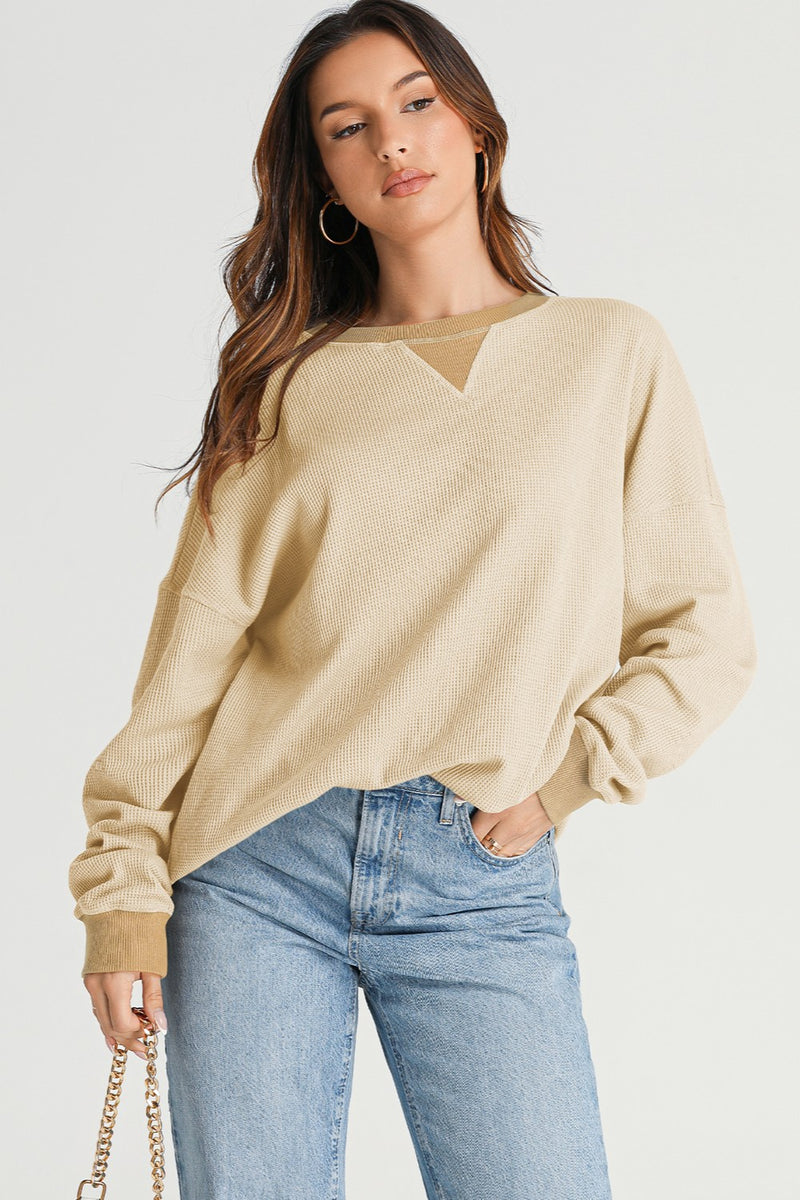 Vienna Waffle-Knit Long Sleeve Sweatshirt- Deal of the Day!