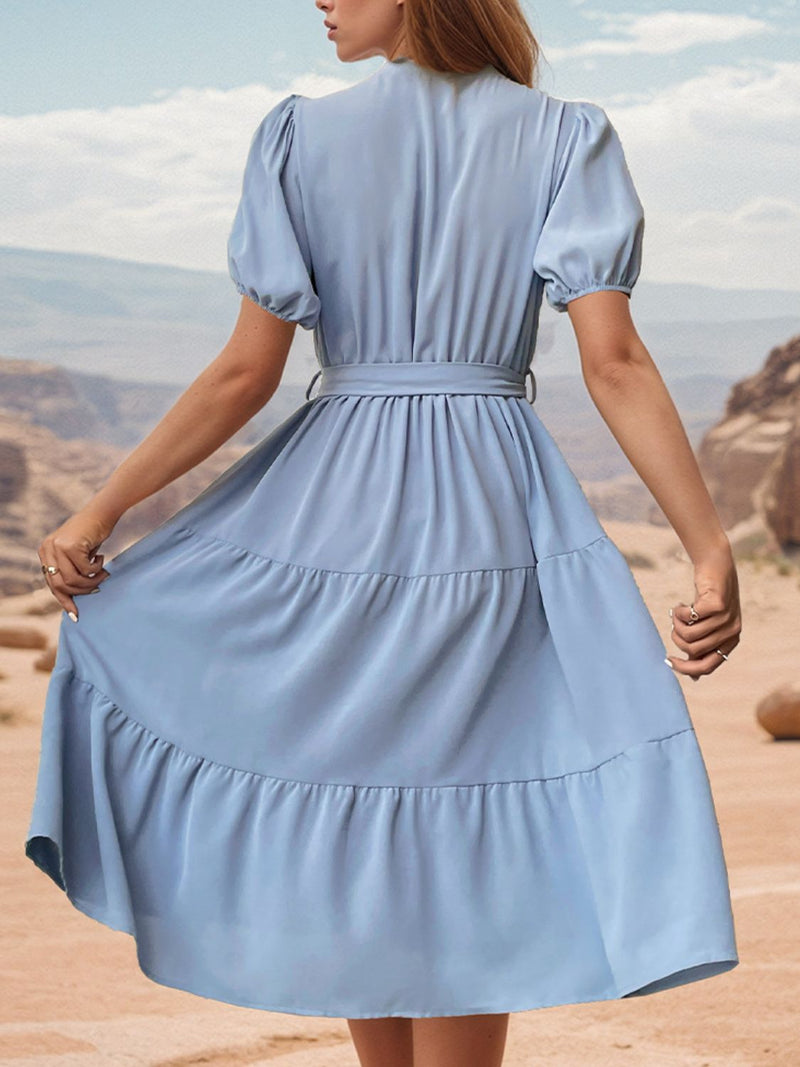 Gwen Tie Waist Puff Sleeve Midi Dress