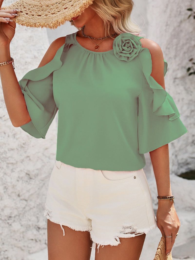 Hilary Ruffled Round Neck Half Sleeve Blouse