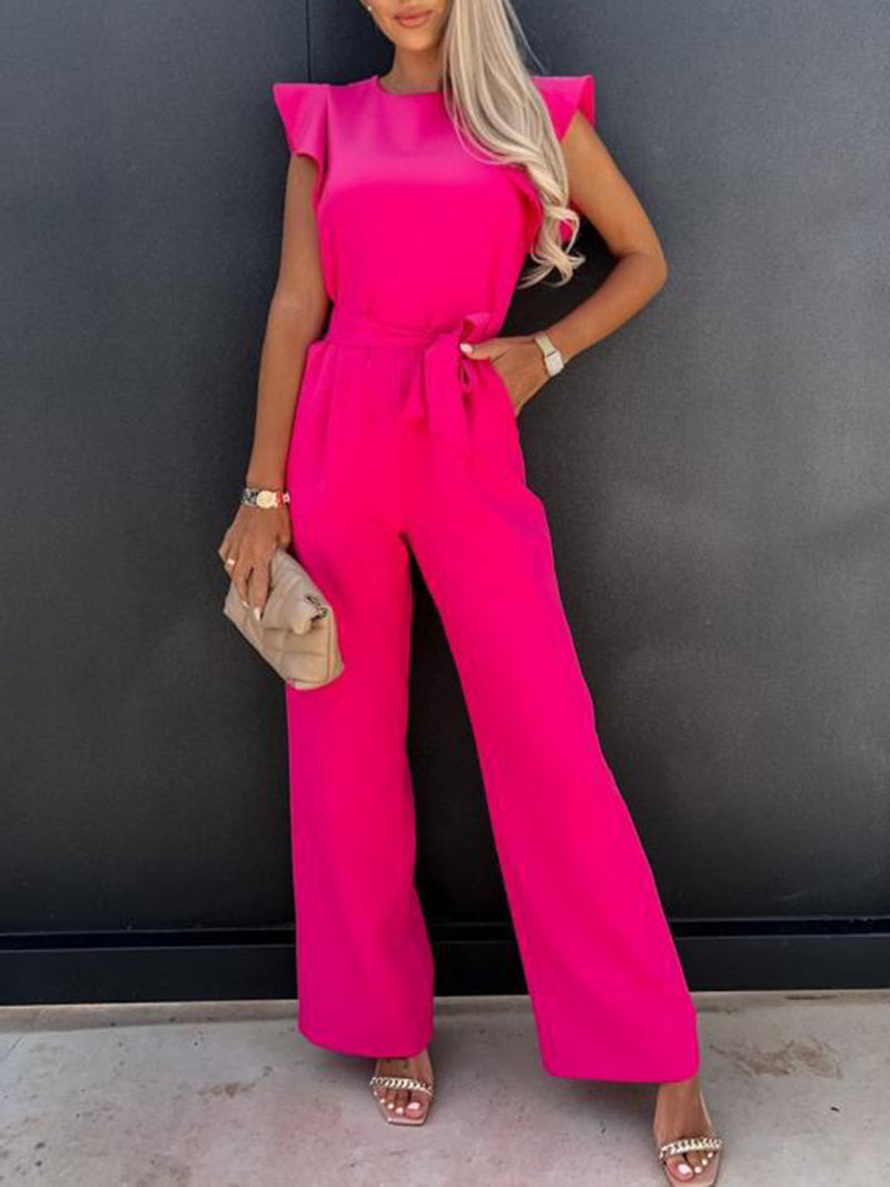 Marisol Ruffled Round Neck Cap Sleeve Jumpsuit