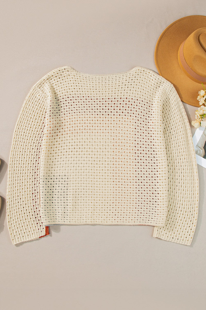 Thora Openwork Color Block Long Sleeve Knit Top