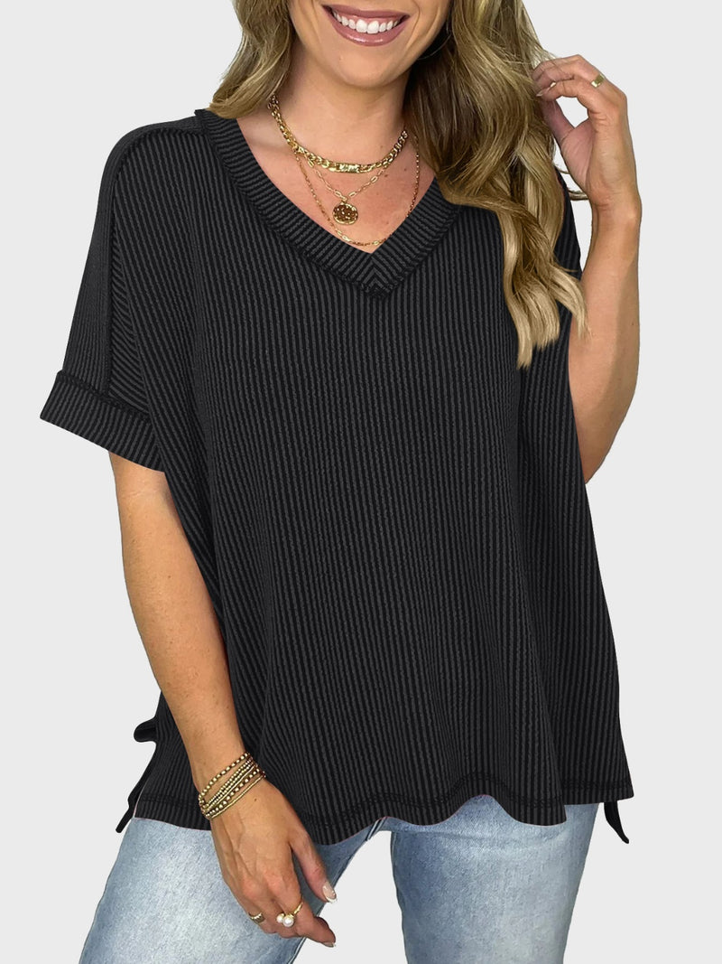 Dani Lovelet Texture V-Neck Half Sleeve T-Shirt