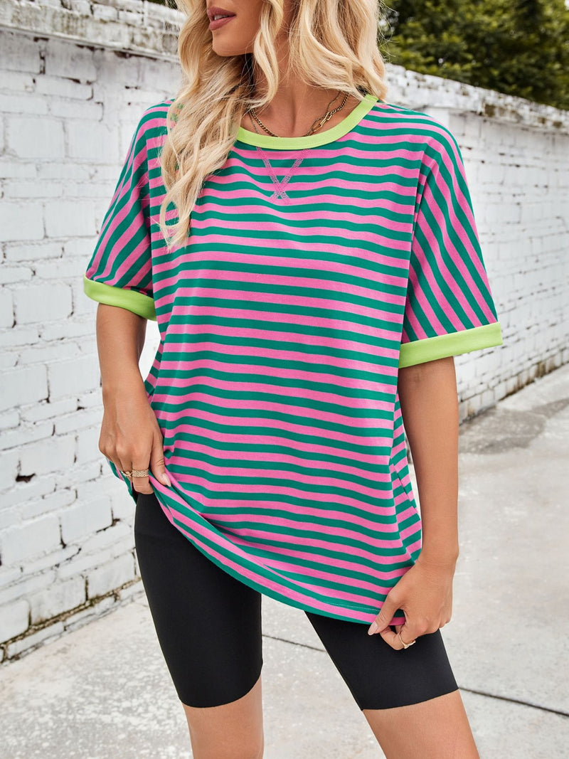 Tanya Lovelet Striped Round Neck Half Sleeve T-Shirt