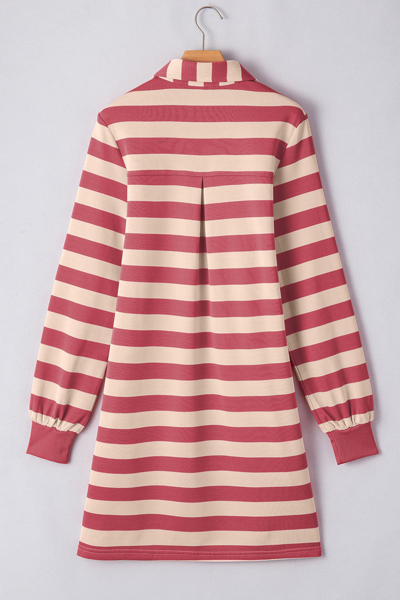 Wesley Contrast Striped Johnny Collar Long Sleeve Mini Dress