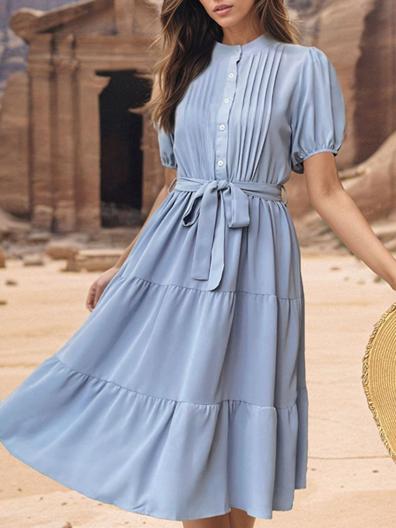 Gwen Tie Waist Puff Sleeve Midi Dress