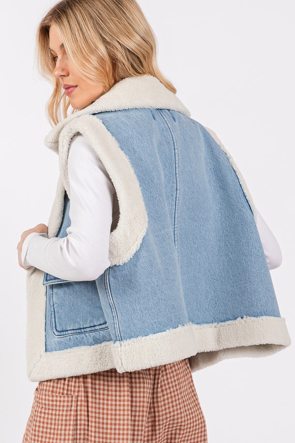 SAGE + FIG Pocketed Collared Neck Sherpa Vest