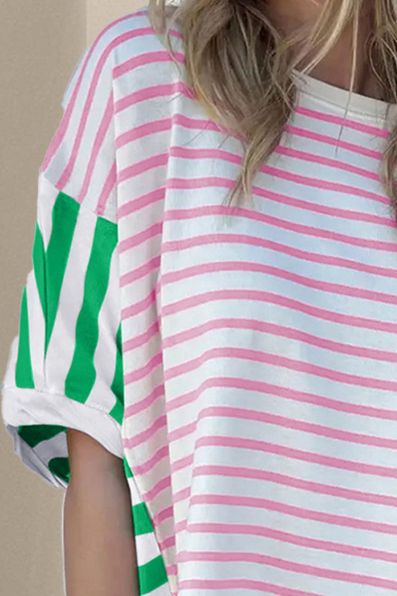 Molly Striped Round Neck Dropped Shoulder T-Shirt