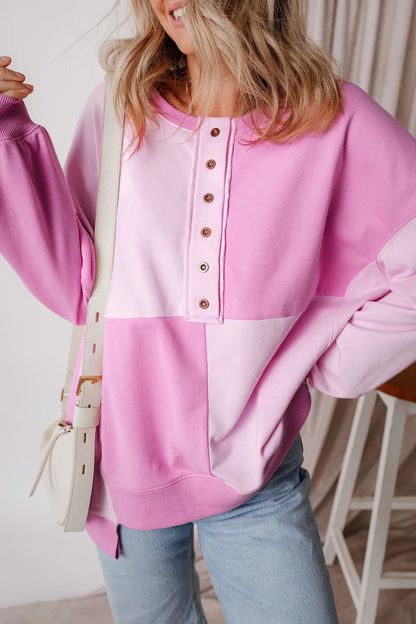 Shea Contrast Half Button Long Sleeve Sweatshirt