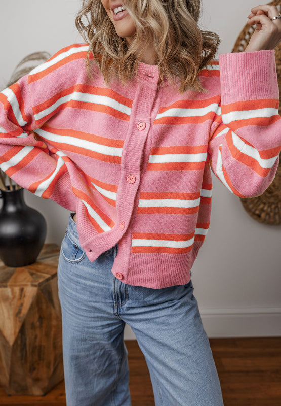 Jada Striped Button Down Long Sleeve Cardigan