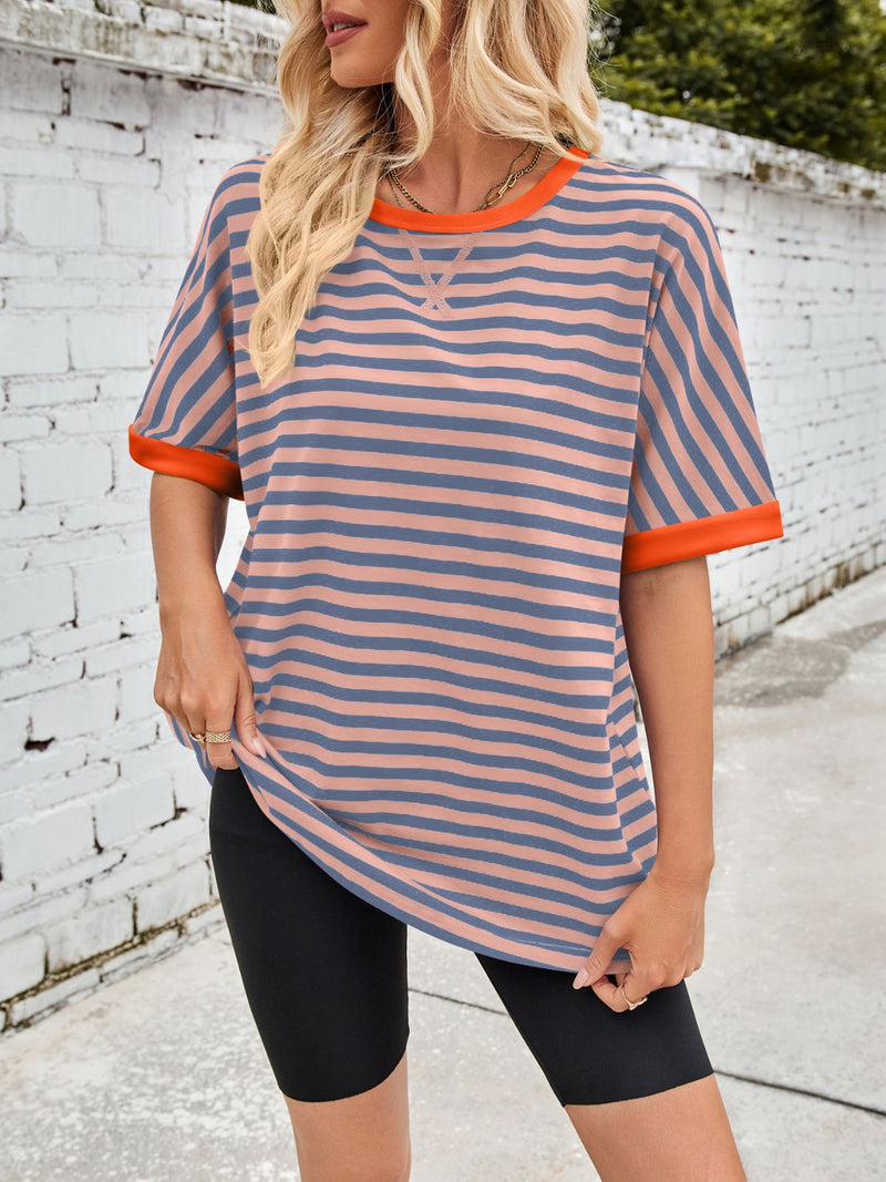 Tanya Lovelet Striped Round Neck Half Sleeve T-Shirt