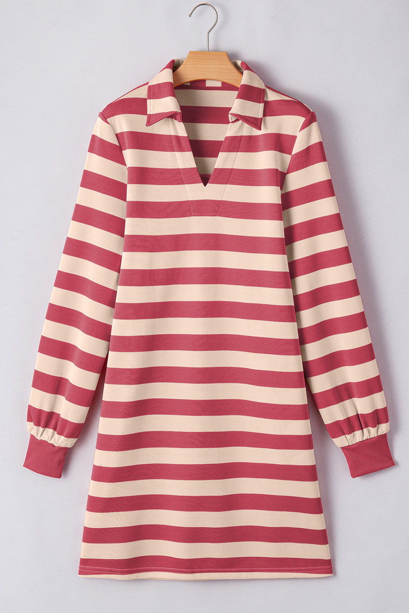 Wesley Contrast Striped Johnny Collar Long Sleeve Mini Dress