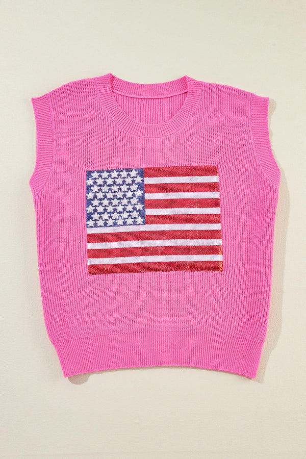 Blake Sequin US Flag Round Neck Sweater Vest