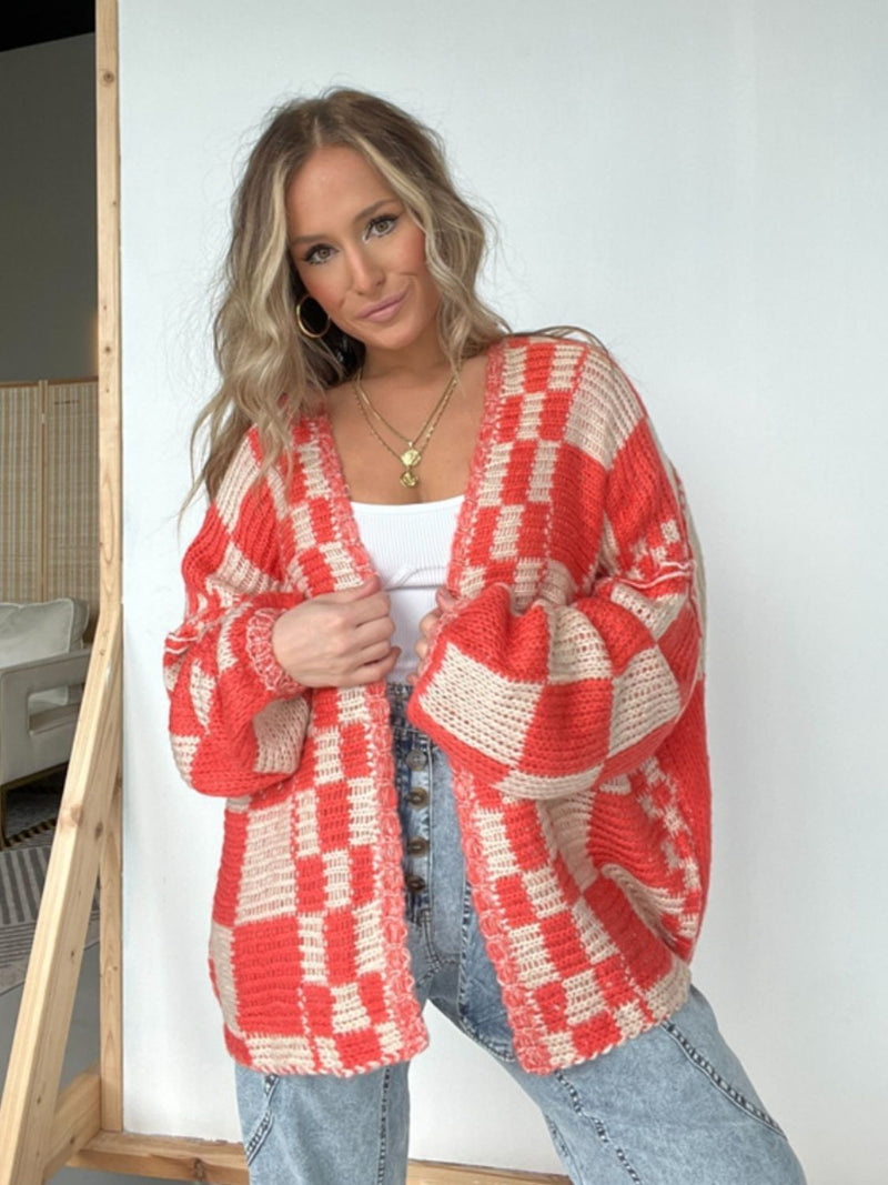 Ashley Plaid Open Front Long Sleeve Cardigan