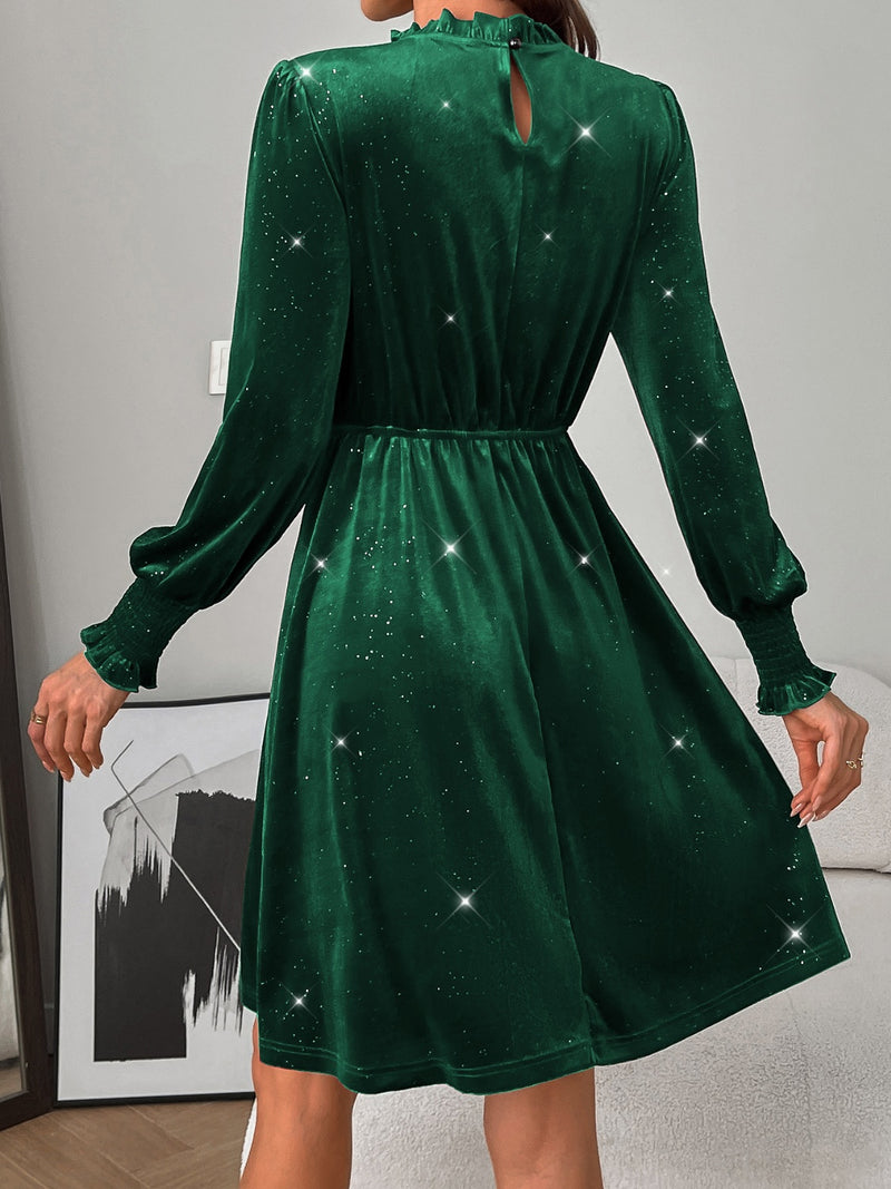 Anine Glitter Mock Neck Long Sleeve Mini Dress