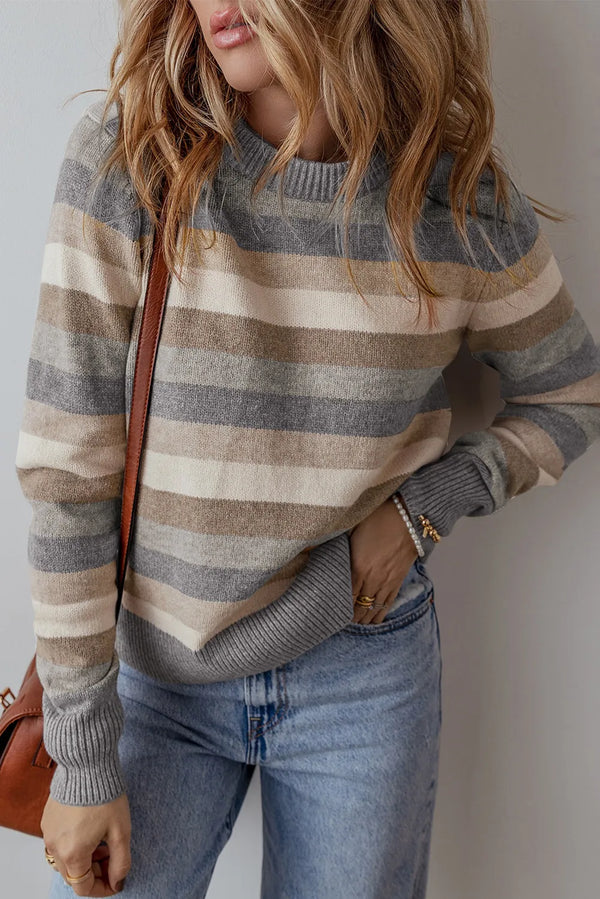 Owen Striped Round Neck Long Sleeve Sweater