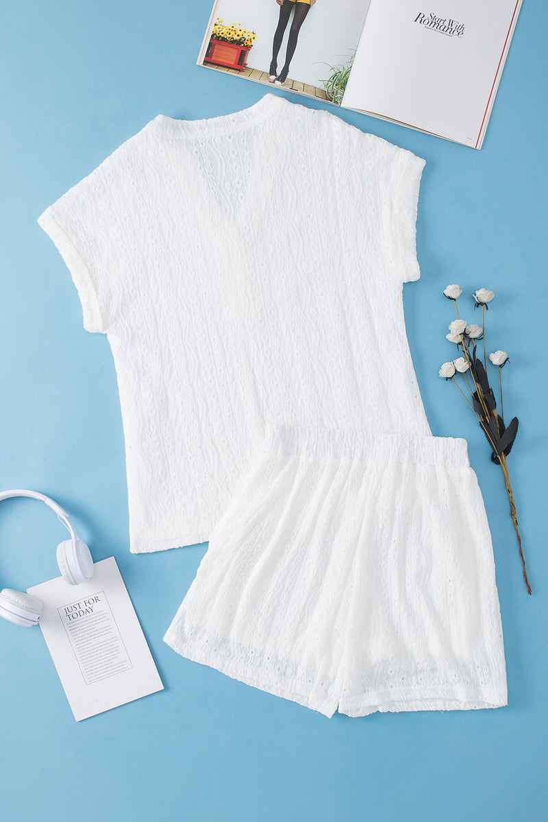 Analee Notched Short Sleeve Top and Shorts Set