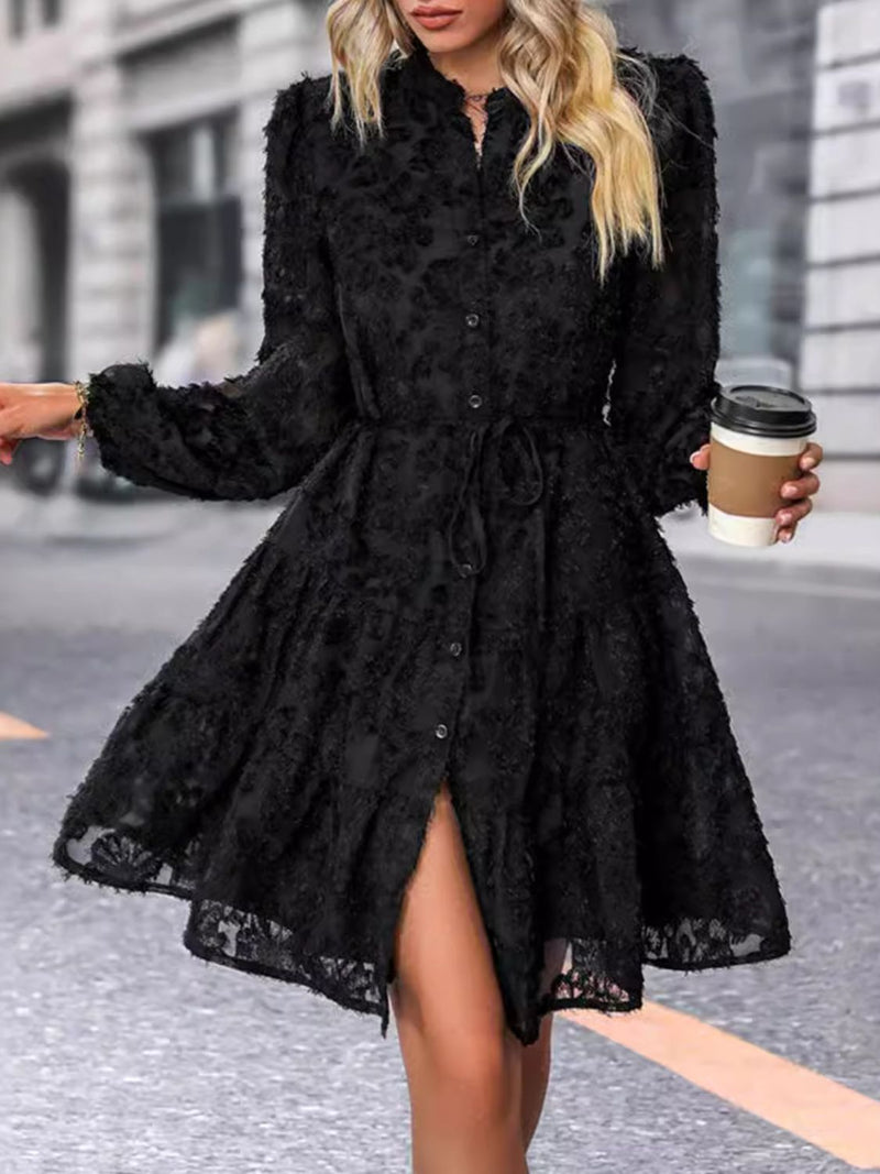 Leah Lace Button Down Long Sleeve Mini Dress