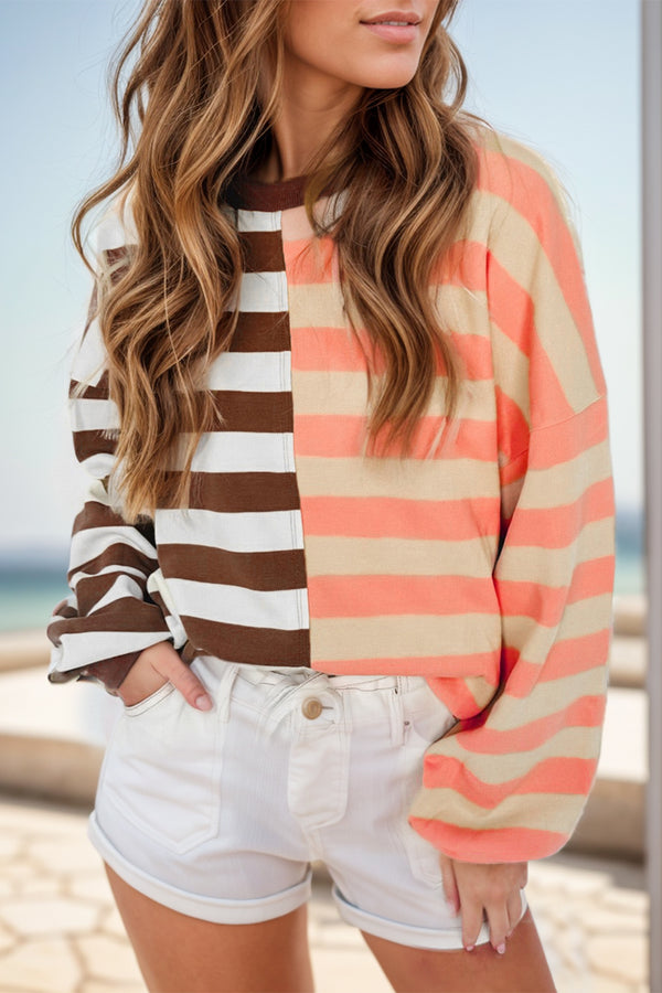 Jessica Striped Round Neck Long Sleeve Sweatshirt