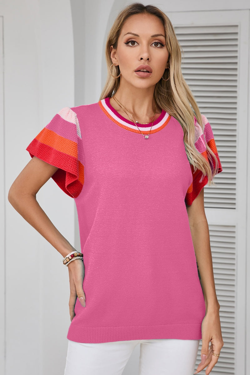 Blaire Color Block Round Neck Knit Top