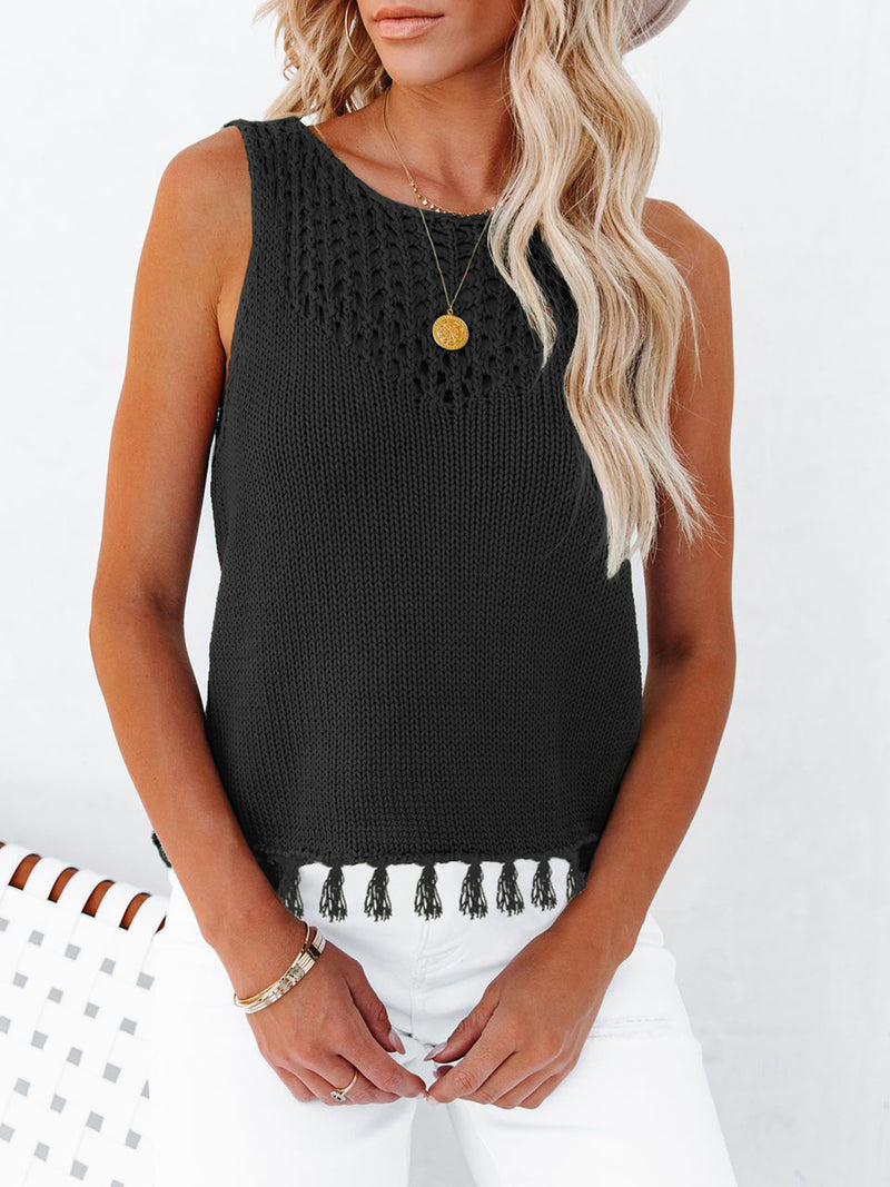 Tess Cutout Tassel Round Neck Tank