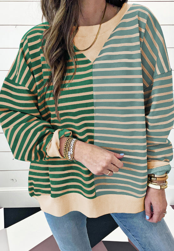 Brooks Contrast Striped Round Neck Long Sleeve Sweatshirt