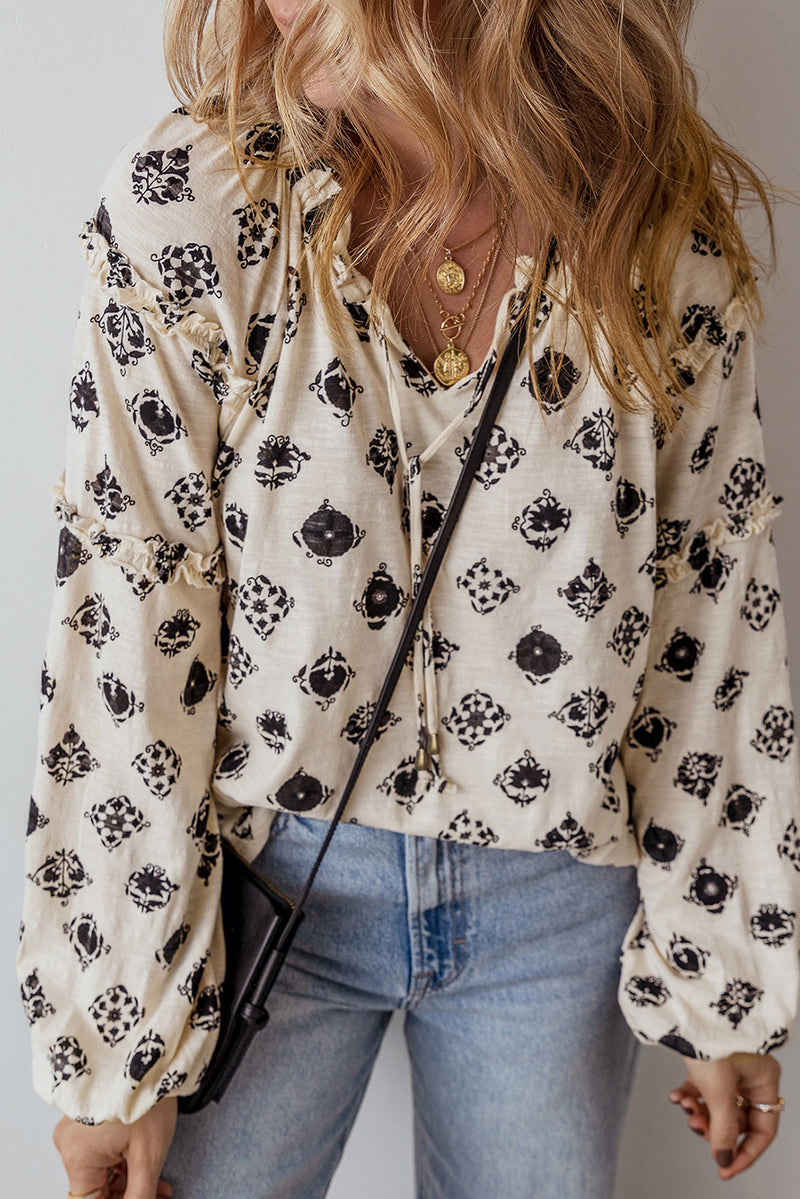 Silas Printed Tie Neck Long Sleeve Blouse