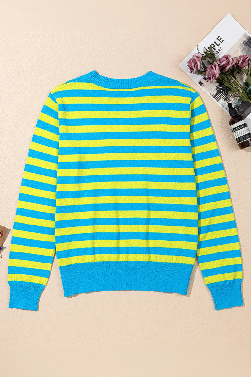 Isabella Striped Round Neck Long Sleeve Sweater