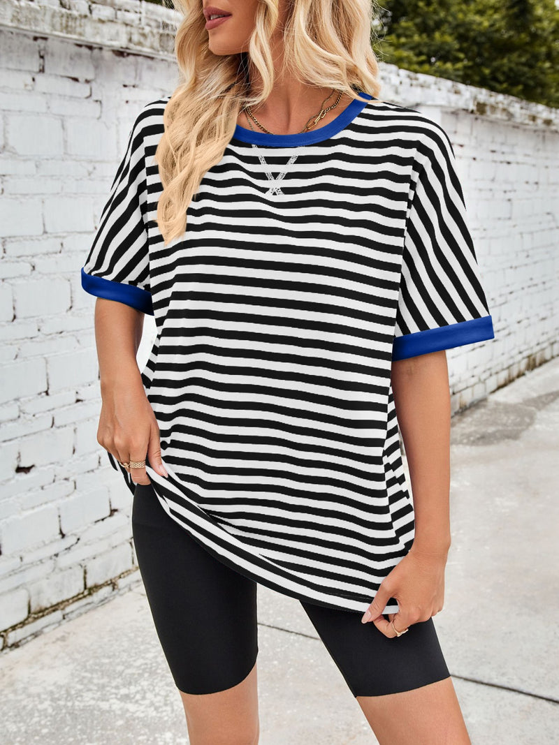 Tanya Lovelet Striped Round Neck Half Sleeve T-Shirt