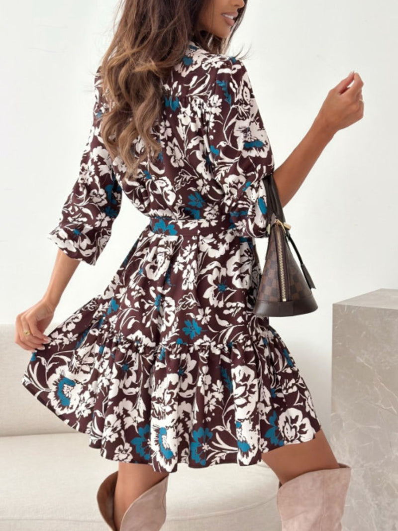 Leona Ruffle Hem Floral Long Sleeve Dress