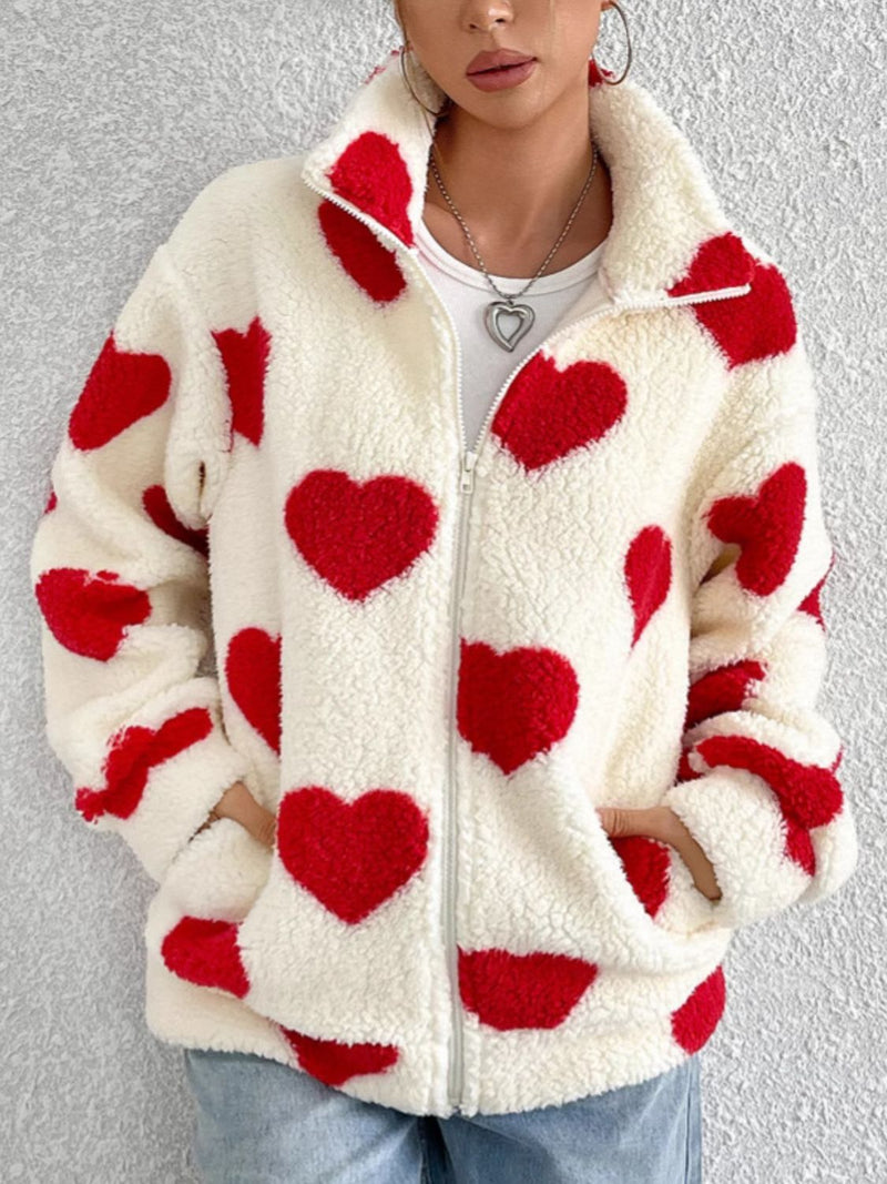 Hartley Heart Zip Up Drop Shoulder Furry Jacket