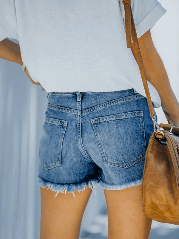 Tyler Distressed Raw Hem Denim Shorts with Pockets