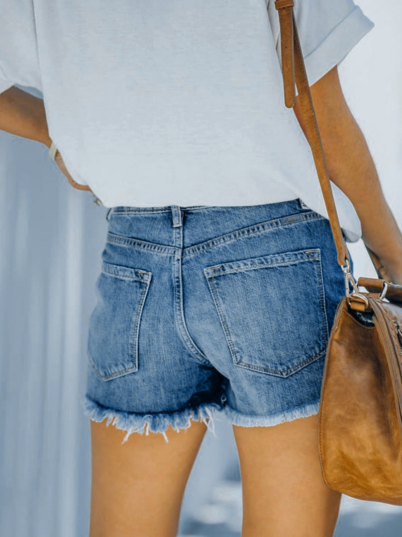 Tyler Distressed Raw Hem Denim Shorts with Pockets