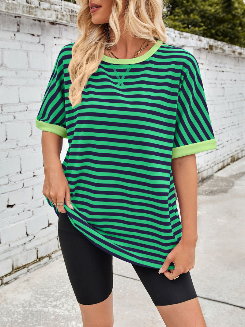 Tanya Lovelet Striped Round Neck Half Sleeve T-Shirt