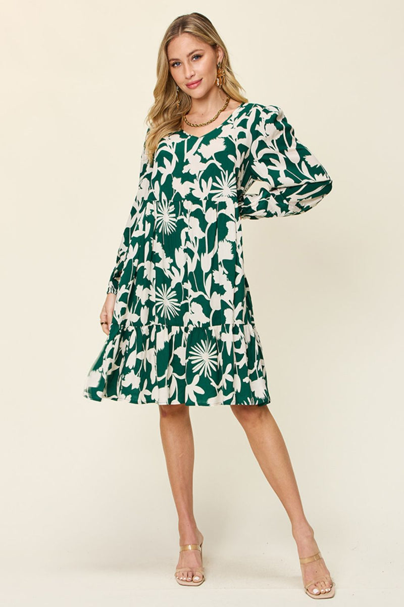 Journee Full Size Printed Ruffle Hem Long Sleeve Dress