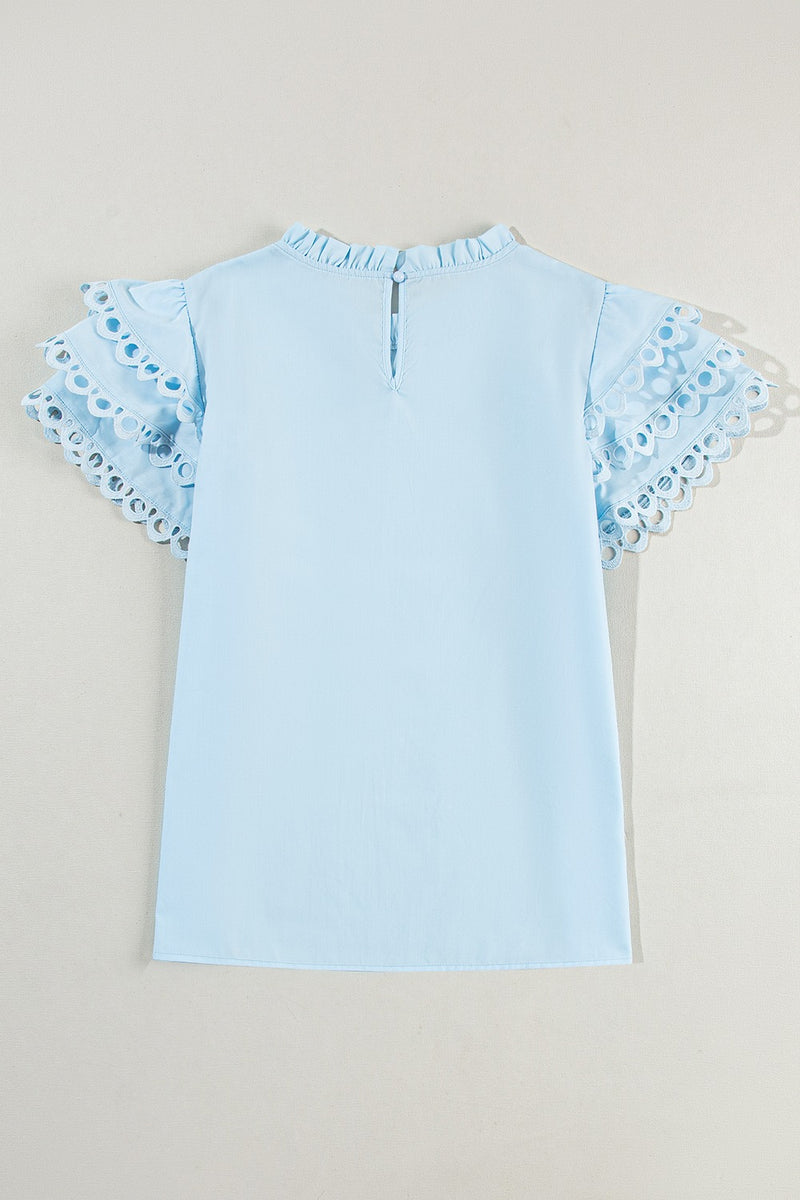 Bailey Ruffled Eyelet Round Neck Cap Sleeve Blouse