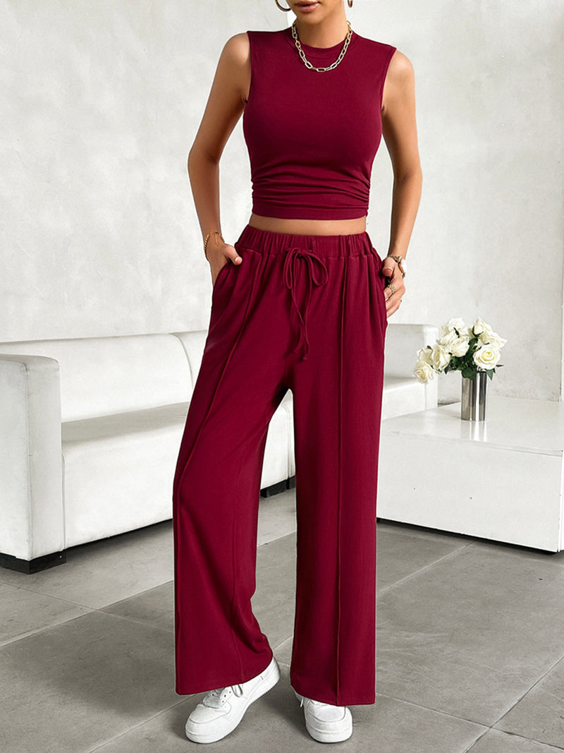 Malia Mock Neck Sleeveless Top and Drawstring Pants Set