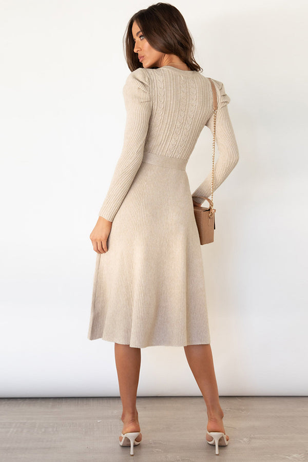 Ryan Round Neck Long Sleeve Tie Waist Sweater Dress