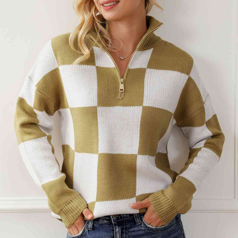 Tyler Checkered Half Zip Long Sleeve Sweater -- Deal of the day!