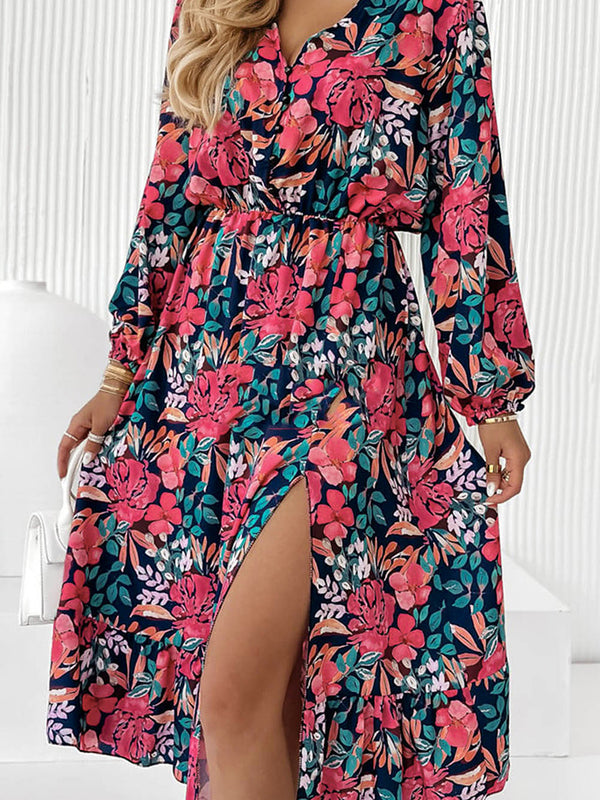 Shiloh Printed Long Sleeve Slit Dress