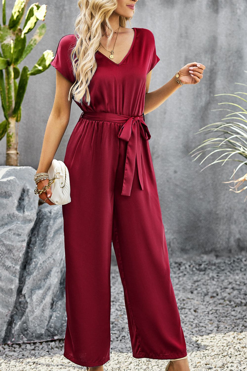 Jonas Tie Belt V-Neck Short Sleeve Jumpsuit