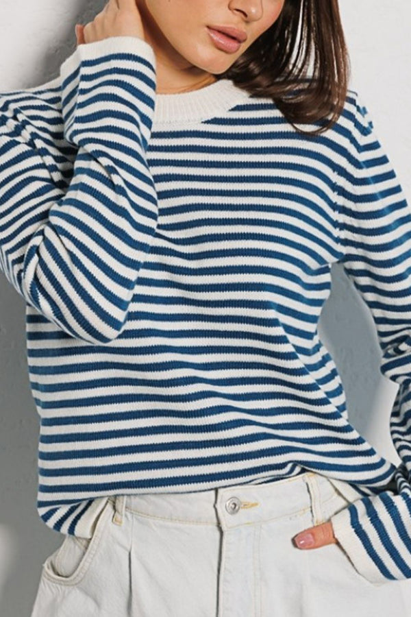 Morragen Striped Round Neck Long Sleeve Sweater