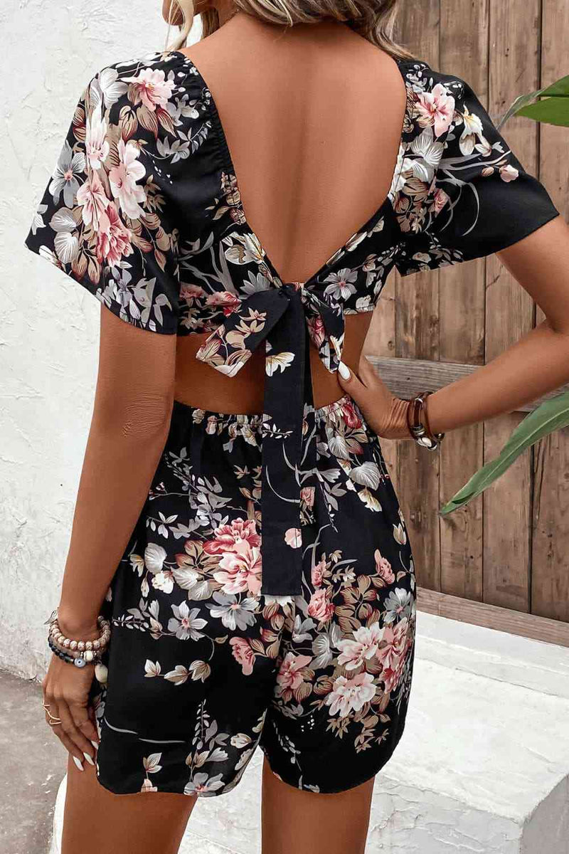 Chase Floral Cutout Tie Back Romper