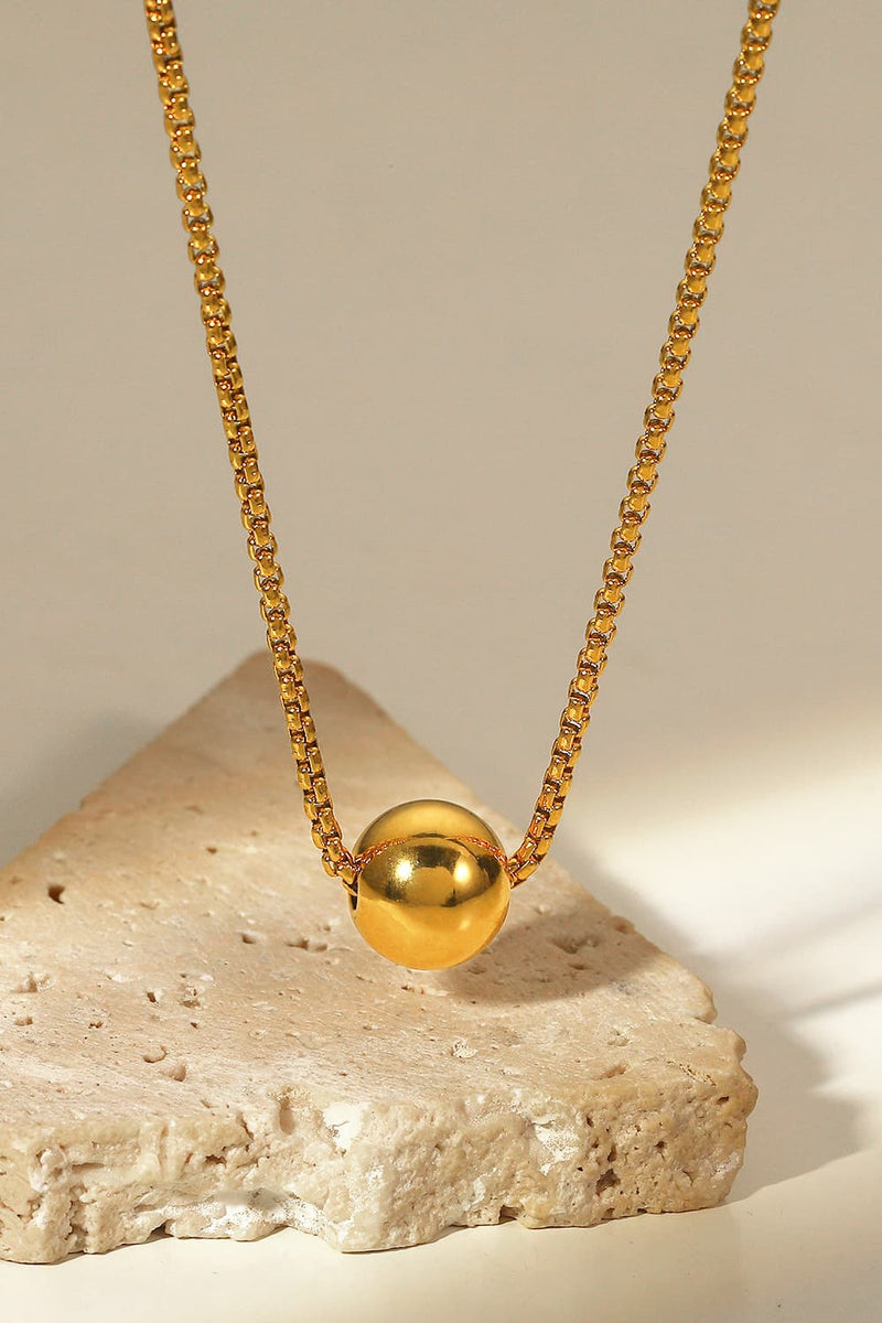 Bead 18K Gold-Pleated Round Shape Pendant Necklace