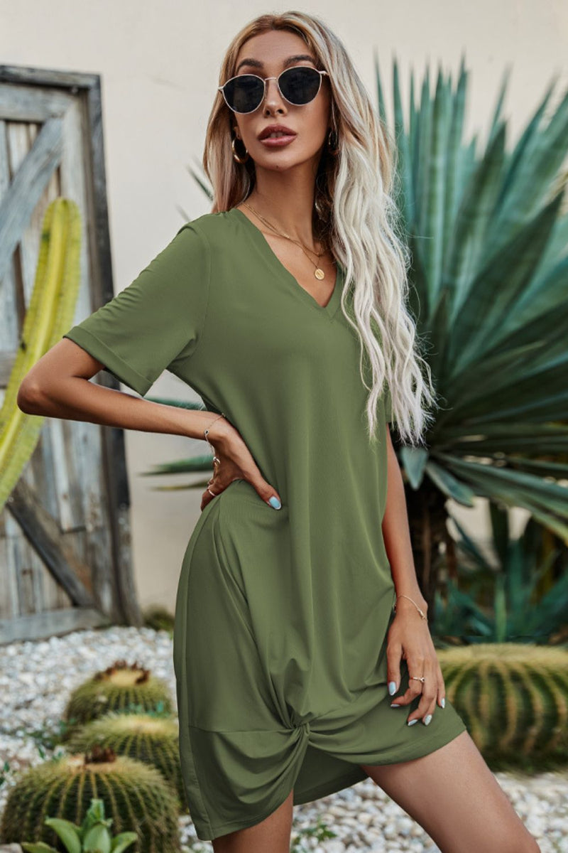 Shannon Twisted V-Neck Short Sleeve Dress - Deal of the Day!